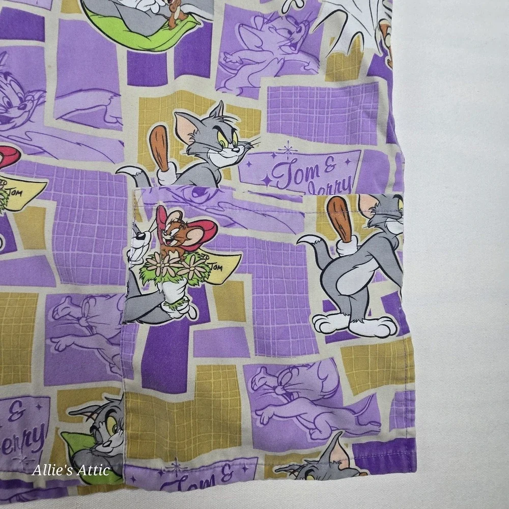 Tom‎ Jerry Scrub Top Medical Pediatric Veterinary Cat Mouse Cartoon Purple Small